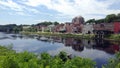 Waterfront of historic Downtown along the Kennebec River, Augusta, ME, USA