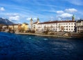Waterfront of Innsburck at the Inn river Royalty Free Stock Photo