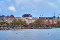 The waterfront of Lake Zurich with walking promenade and the cupola of Opera House, Zurich, Switzerland Royalty Free Stock Photo