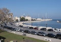 Waterfront of Lungomare Imperatore Augusto street in Bari, Italy with harbour in the background