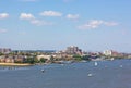 A panoramic view on Old Town Alexandria piers from the Potomac River, Virginia, USA. Royalty Free Stock Photo