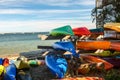 Waterfront with ocean kayaks