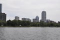 Waterfront Panorama with Prudential Tower from Boston in Massachusettes State of USA Royalty Free Stock Photo