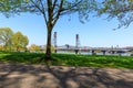 Waterfront Park with Hawthorne Bridge on the Willamette River in downtown Portland, Oregon Royalty Free Stock Photo