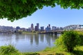 Waterfront Park with Hawthorne Bridge on the Willamette River in downtown Portland, Oregon Royalty Free Stock Photo