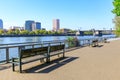 Waterfront Park with Hawthorne Bridge on the Willamette River in downtown Portland, Oregon Royalty Free Stock Photo