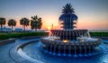 Waterfront Park Pineapple Fountain and Pier, Dawn. Charleston, SC. Royalty Free Stock Photo