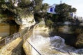 Waterfront path way stone bridge from the customs officer trail in Saint-Palais-sur-Mer