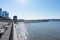 Waterfront and Pier I along the Hudson River in Lincoln Square of New York City with a Clear Blue Sky Royalty Free Stock Photo