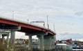 Portland, Maine, skyline through Casco Bay Bridge Royalty Free Stock Photo