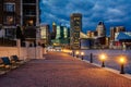 The Waterfront Promenade and Baltimore skyline seen at the Inner Harbor, in Baltimore, Maryland