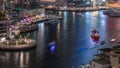 Waterfront promenade in Dubai Marina aerial night timelapse. Dubai, United Arab Emirates Royalty Free Stock Photo