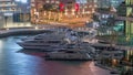 Waterfront promenade in Dubai Marina aerial night timelapse. Dubai, United Arab Emirates Royalty Free Stock Photo