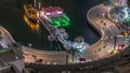 Waterfront promenade in Dubai Marina aerial night timelapse. Dubai, United Arab Emirates Royalty Free Stock Photo