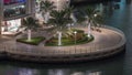 Waterfront promenade in Dubai Marina aerial night timelapse. Dubai, United Arab Emirates Royalty Free Stock Photo