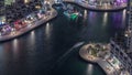 Waterfront promenade in Dubai Marina aerial night timelapse. Dubai, United Arab Emirates Royalty Free Stock Photo