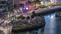 Waterfront promenade in Dubai Marina aerial night timelapse. Dubai, United Arab Emirates Royalty Free Stock Photo