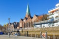 Waterfront promenade near Weser river in Bremen, Germany