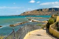Waterfront promenade of seaside resort Trappeto at a sunny day, province of Palermo, Sicily