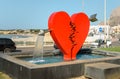 Waterfront promenade of Terrasini with installation Broken Heart, province of Palermo, Sicily