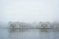 Waterfront residences  in fog, at the Inner Harbor in Baltimore, Maryland Royalty Free Stock Photo