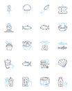 Waterfront restaurant linear icons set. Ocean, Harbor, Dockside, Marina, Seaside, Bayside, Waterside line vector and