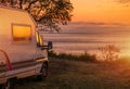 Waterfront RV Camping Site During Scenic Sunset Royalty Free Stock Photo