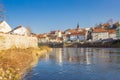 Waterfront of the Saale river in the center of Bernburg