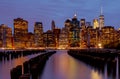 Waterfront skyline of New York City at night Royalty Free Stock Photo