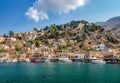 The waterfront of Symi, in Dodecanese, Greece.