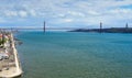 Waterfront and the 25th of April Bridge, Lisbon, Portugal Royalty Free Stock Photo
