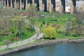 Waterfront and Trails along the East River at Randalls and Wards Islands in New York City during Spring Royalty Free Stock Photo