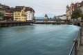 Waterfront view of Lucerne, Switzerland at dusk