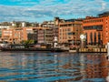 waterfront view on Oslo city, urban architecture and waterfront promenade Royalty Free Stock Photo