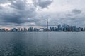 Waterfront view of Toronto City Skyscrapers along with CN Tower and Rogers Centre, Scarborough districts in summer, a view from To Royalty Free Stock Photo