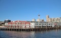 Seattle, Washington, September 14, 2017, waterfront views of Pier 70 with the city skyline and Space Needle in the background Wa Royalty Free Stock Photo