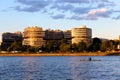 Watergate hotel and apartments at golden hour with a Kayak in th Royalty Free Stock Photo