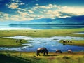 Ai Generated illustration Wildlife Concept of Waterhole ngorongoro