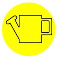 Watering can. Black Linear design. Yellow round background Royalty Free Stock Photo
