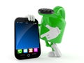 Watering can character with smart phone