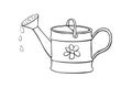 Watering can with flower in hand drawn doodle style isolated on white background. Vector outline illustration. Tools for working Royalty Free Stock Photo