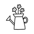 Watering can with flowers sketch doodle icon Royalty Free Stock Photo