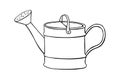 Watering can in hand drawn doodle style isolated on white background. Vector outline illustration. Tools for working on the farm, Royalty Free Stock Photo