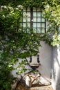 Watering can and old washbasin and in an Italian villa. Villa Bordoni Royalty Free Stock Photo