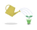 Watering can and plant in the pot. Growing idea concept. Earth day. Vector illustration. Royalty Free Stock Photo