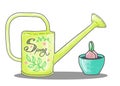 watering can and spring flower Royalty Free Stock Photo