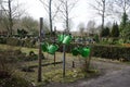 Watering cans are available for borrowing at the Biesdorf cemetery or Friedhof Biesdorf. Marzahn-Hellersdorf, Berlin, Germany Royalty Free Stock Photo