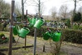 Watering cans are available for borrowing at the Biesdorf cemetery or Friedhof Biesdorf. Marzahn-Hellersdorf, Berlin, Germany Royalty Free Stock Photo