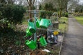 Watering cans are available for borrowing at the Biesdorf cemetery or Friedhof Biesdorf. Marzahn-Hellersdorf, Berlin, Germany Royalty Free Stock Photo