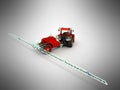 Watering of crops by tractor 3d render on gray background